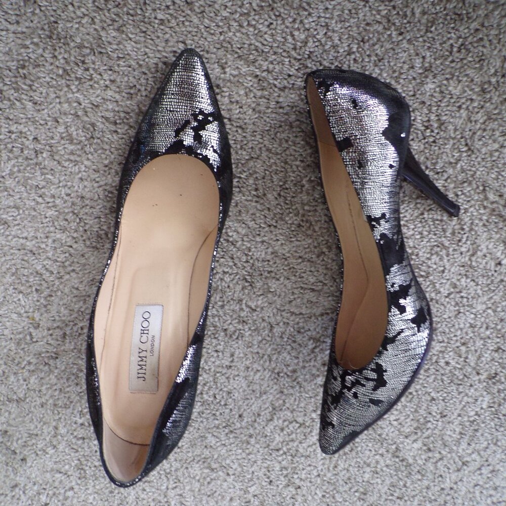 Jimmy Choo metallic y2k silver and black pumps heels 39